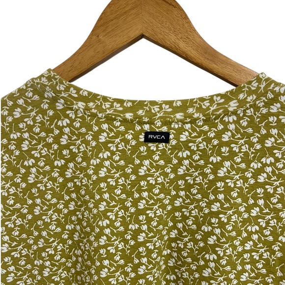 RVCA Olive Green Floral Babydoll Mini Dress Cottagecore Boho Festival Size Large - Picture 9 of 11